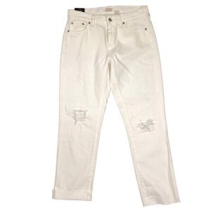 J Crew Jeans Womens 25W 30L White Slim Boyfriend Distressed Rip Raw Hem NWT